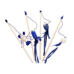Cat Wooden Stick Toy/ Feather & Ball