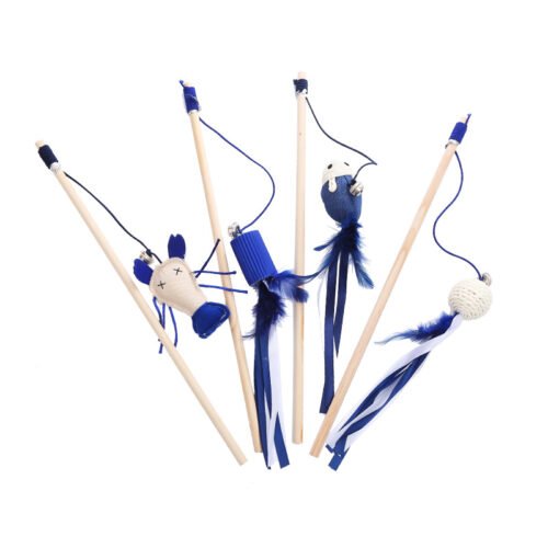 Cat Wooden Stick Toy/ Feather & Ball